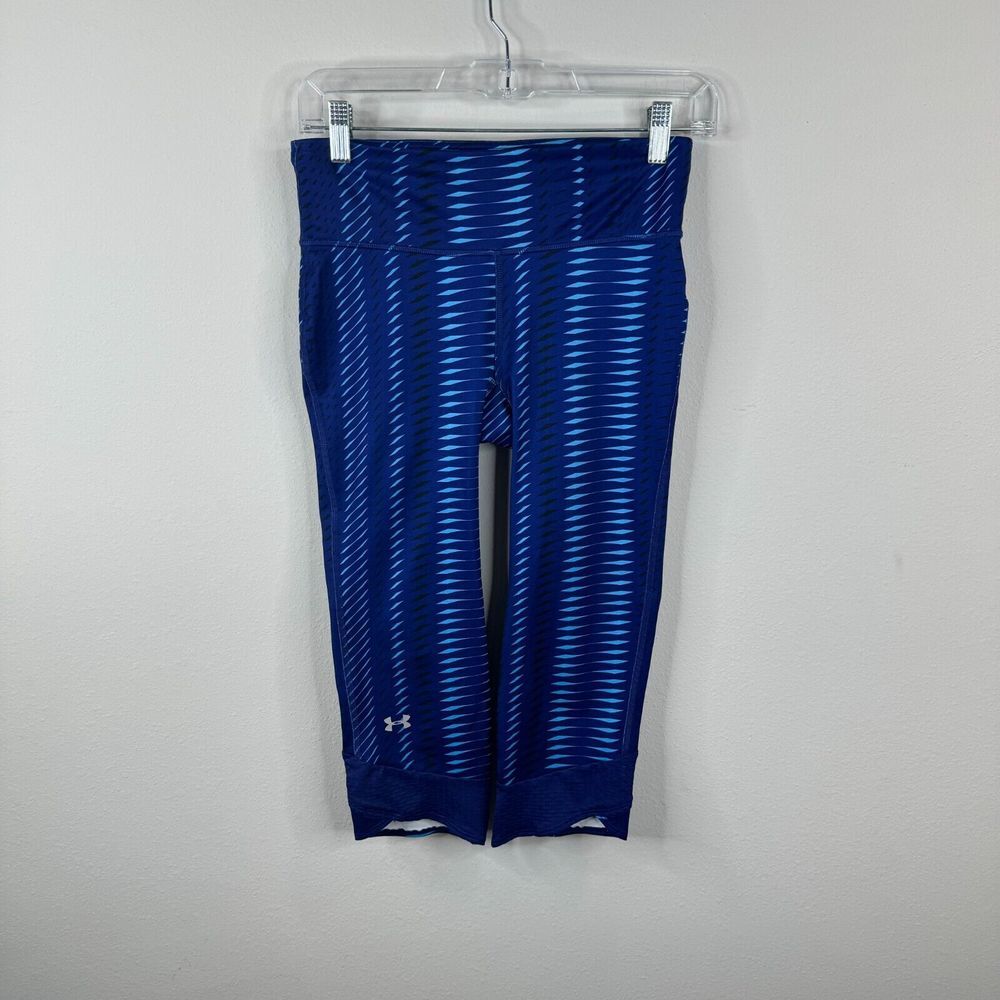 Under Armour Womens Printed Capri Size 6 Blue‎ Training Leggings Activewear